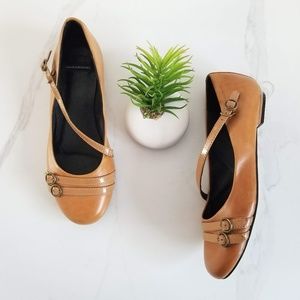 Vagabond Camel Color Leather May Jane Flats Shoes